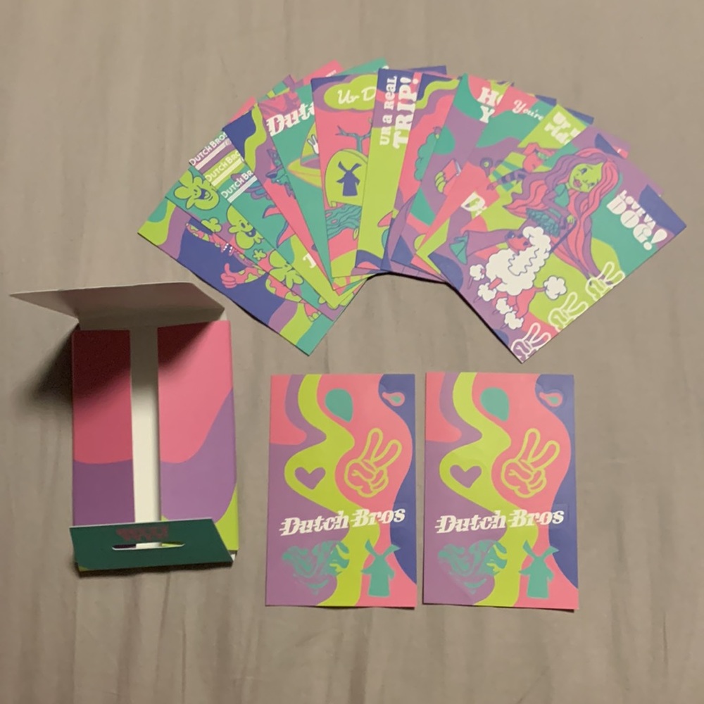 DUTCH LUV / DUTCH BROS 2023 VALENTINES DAY CARDS 12 cards and 2 sticker sheets